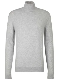 Pull gris uni coupe droite avec un col roulé et des manches longues