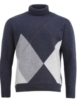 Pull homme droit à carreaux marine