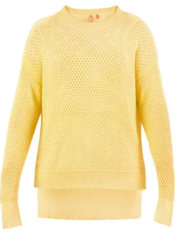 Pull jaune uni en maille ajourée à coupe oversize avec un col rond