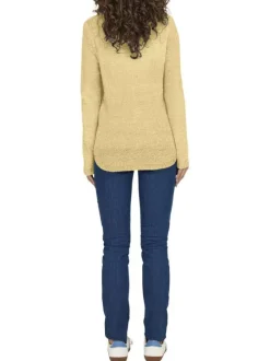 Pull jaune uni en maille tricotée avec une coupe droite et un col rond