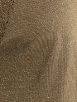 Pull kaki à coupe droite pourvu d'un col v et de manches courtes