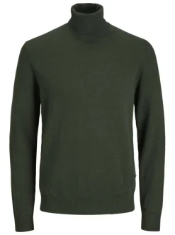 Pull kaki en maille fine à coupe ajustée avec col roulé et manches longues