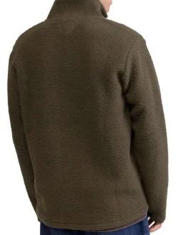 Pull kaki en maille sherpa avec une coupe droite et un col camionneur