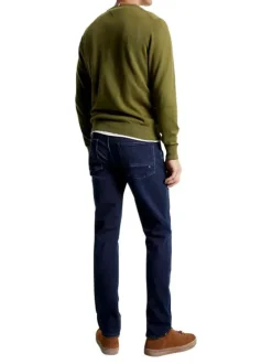 Pull kaki uni avec logo de la marque brodé à manches longues