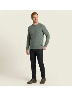 Pull kaki uni avec un col rond et une coupe droite à manches longues