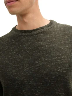 Pull kaki uni avec une coupe droite à col rond et patch d'authenticité