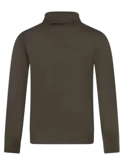 Pull kaki uni avec une coupe près du corps et un col roulé bord côtes