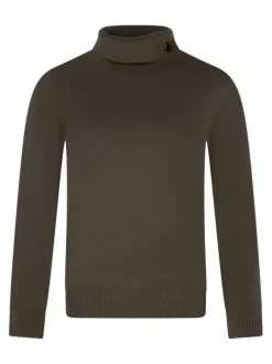 Pull kaki uni avec une coupe près du corps et un col roulé bord côtes