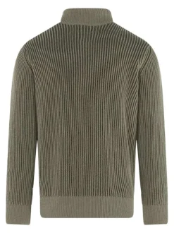 Pull kaki uni coupe droite avec un col camionneur et des manches longues