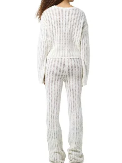 Pull Laika L/S O-Neck Mg Knit Fwd en coton écru en maille ajourée avec col rond