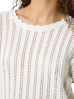 Pull Laika L/S O-Neck Mg Knit Fwd en coton écru en maille ajourée avec col rond