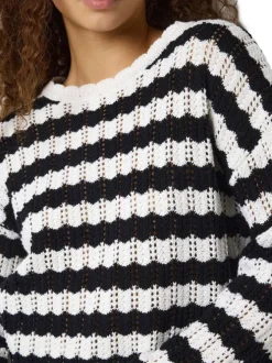 Pull Laika L/S O-Neck Mg Knit Fwd noir et blanc en coton en maille ajourée