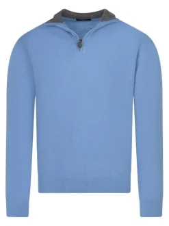 Pull laine cachemire ciel uni col camionneur et une coupe adjusted fit