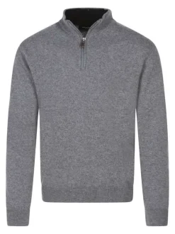 Pull laine cachemire gris uni avec un col camionneur et des manches longues