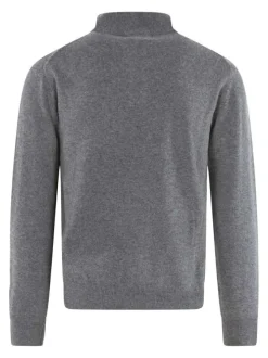 Pull laine cachemire gris uni avec un col camionneur et des manches longues