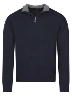 Pull laine cachemire marine uni coupe adjusted-fit et un col camionneur