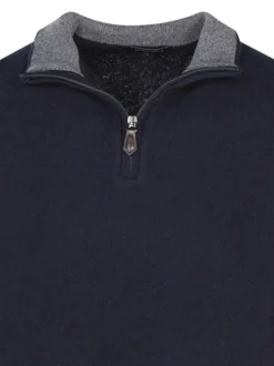 Pull laine cachemire marine uni coupe adjusted-fit et un col camionneur