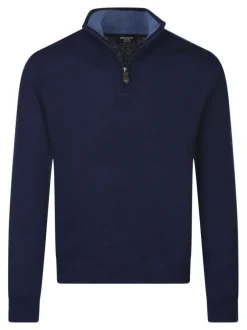 Pull Lambswool en laine bleu marine en maille grattée avec un col camionneur