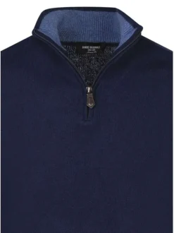 Pull Lambswool en laine bleu marine en maille grattée avec un col camionneur