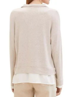 Pull lilas uni à coupe droite un col de chemise en V et des manches longues