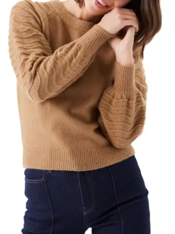 Pull à manches longues chocolat uni avec une coupe droite et un col rond