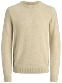 Pull manches longues écru en laine avec une coupe droite et un col rond