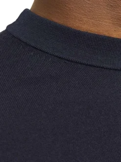 Pull manches longues en coton marine en maille fine à coupe droite avec col rond