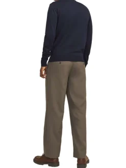 Pull manches longues en coton marine en maille fine à coupe droite avec col rond
