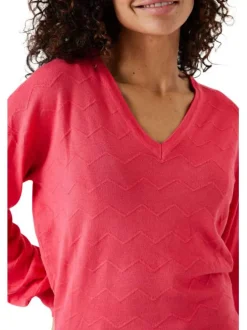 Pull à manches longues fushia uni avec une coupe droite et un col V