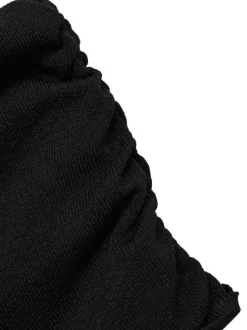 Pull manches longues noir en maille côtelée à coupe courte avec col bateau drapé