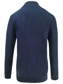 Pull marine chiné coupe droite avec un col camionneur et un patch métallique avec logo sur la poitrine