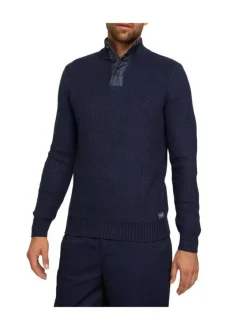 Pull marine en coton mélangé uni coupe régular col camionneur