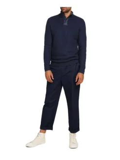 Pull marine en coton mélangé uni coupe régular col camionneur