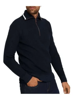 Pull marine en coton mélangé uni coupe régular col camionneur