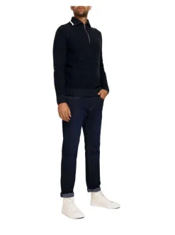 Pull marine en coton mélangé uni coupe régular col camionneur