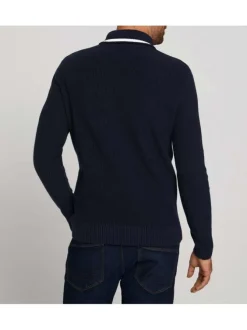 Pull marine en coton mélangé uni coupe régular col camionneur