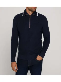 Pull marine en coton mélangé uni coupe régular col camionneur