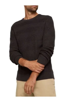 Pull marine en coton uni coupe régular col rond