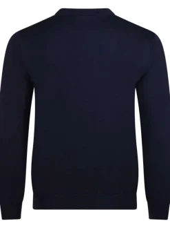 Pull marine en laine mélangée maille piquée coupe droite col rond