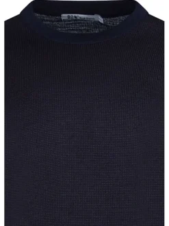 Pull marine en laine mélangée maille piquée coupe droite col rond