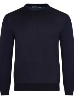 Pull marine en laine mélangée maille piquée coupe droite col rond