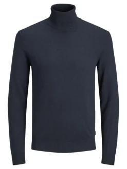 Pull marine en maille fine à coupe ajustée avec col roulé et manches longues