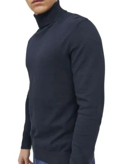 Pull marine en maille fine à coupe ajustée avec col roulé et manches longues
