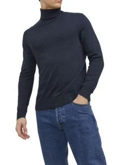 Pull marine en maille fine à coupe ajustée avec col roulé et manches longues