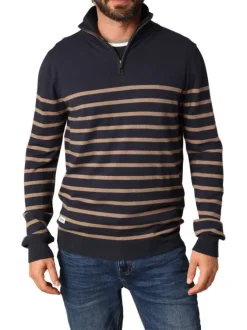 Pull marine orné d'un motif à rayures avec un col camionneur zippé