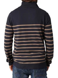 Pull marine orné d'un motif à rayures avec un col camionneur zippé