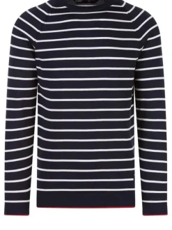 Pull marine pour homme rayures coupe droite