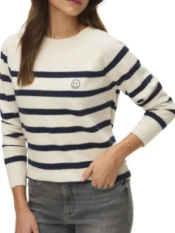 Pull marine à rayures avec une coupe droite et des manches longues