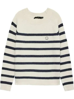Pull marine à rayures avec une coupe droite et des manches longues