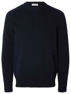 Pull marine uni avec une coupe droite et un col rond en bord côte